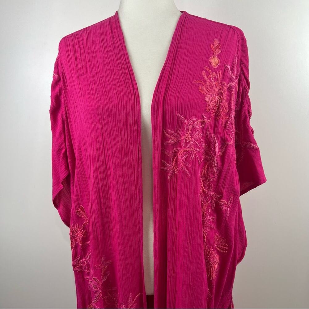Chico's Fuchsia Floral Fringe Wrap - Picture 3 of 16